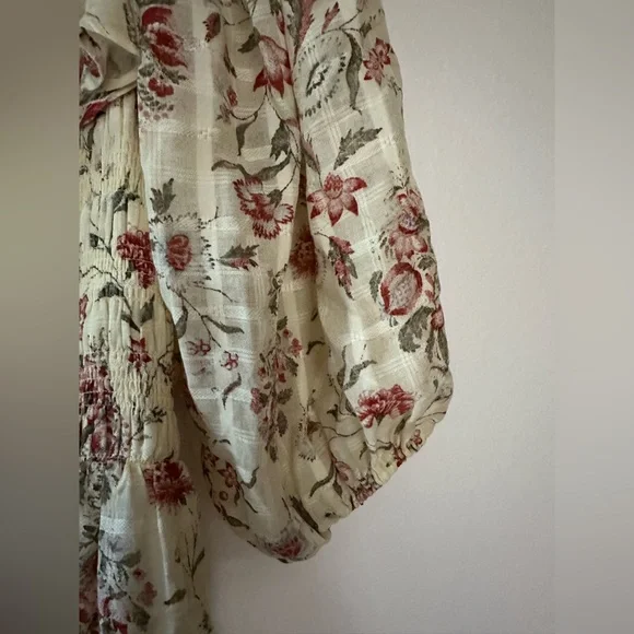 Free People maxi dress, large, cream color with red flowers, short sleeves - Picture 3 of 12